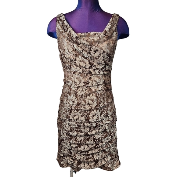Express Gold Floral Lace Bodycon Mini Cocktail Dress Size 6 Women's A81 - Picture 10 of 10